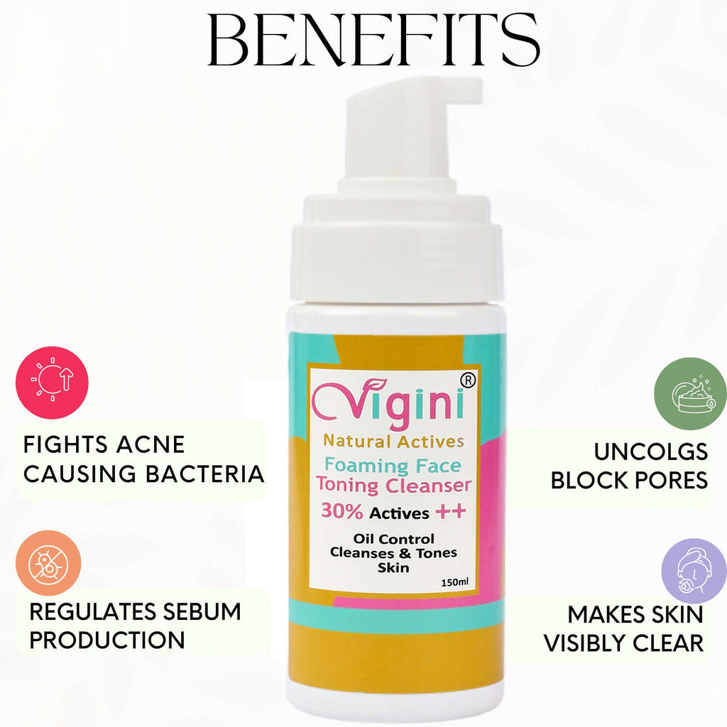 Vigini Natural Actives Foaming Face Toning Cleanser Face Wash for Men & Women | Grocsy