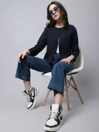 Even Apparels Navy Polywool Open Front Statement Women's Jacket | Grocsy