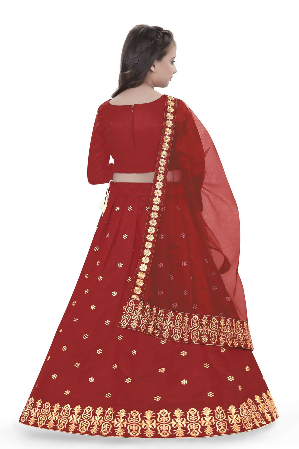 Dwiden Red Queen Tafetta Sattin Semi-Stitched Girl's Lehenga Choli | Grocsy