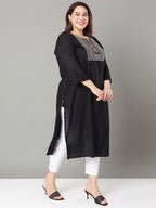 Sztori Plus Size Floral Yoke Design Sequinned Straight Kurta | Grocsy
