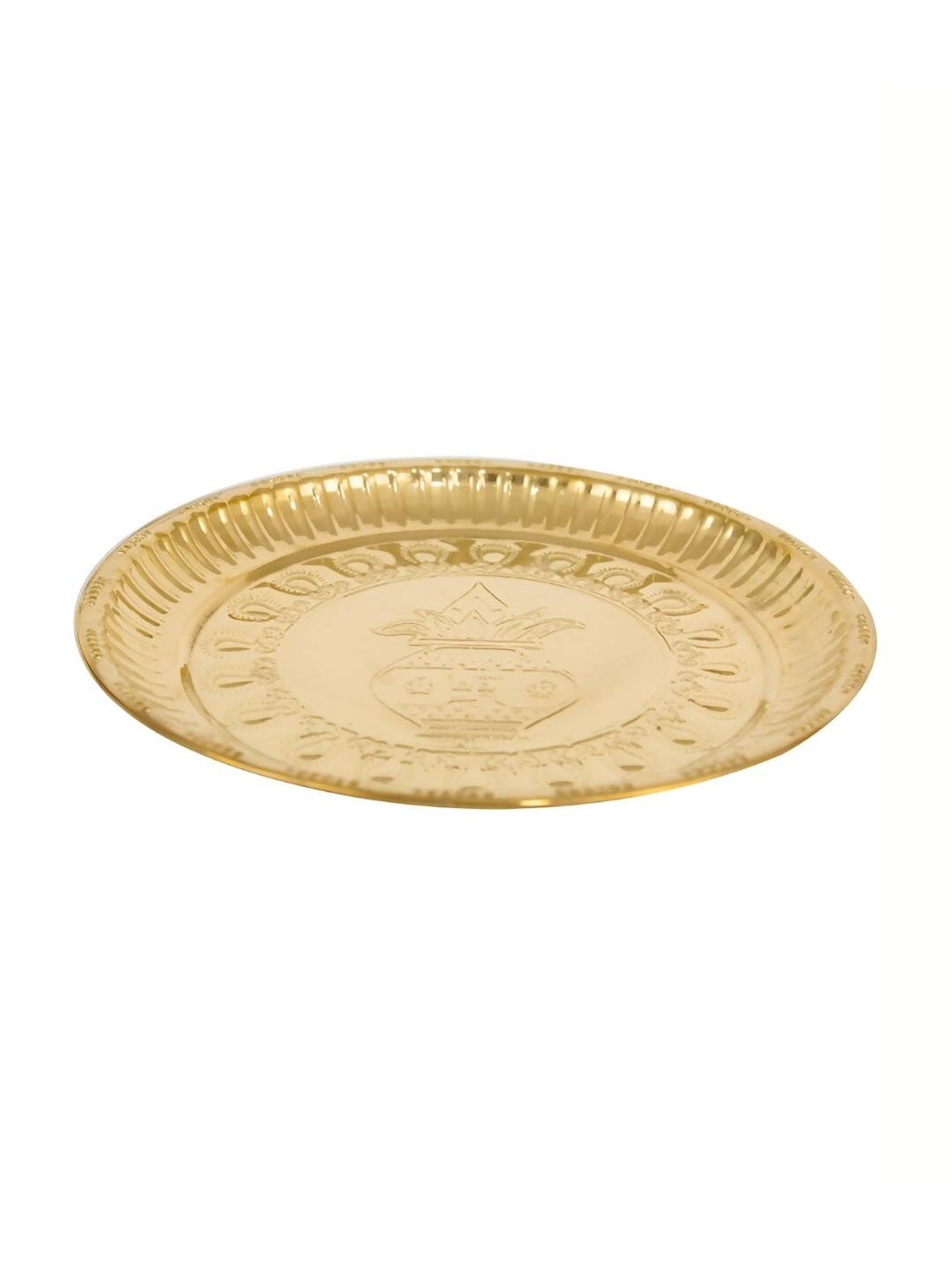 Spillbox Gold-Toned Brass Kumbham Embossed Round Thali Pooja Essential | Grocsy