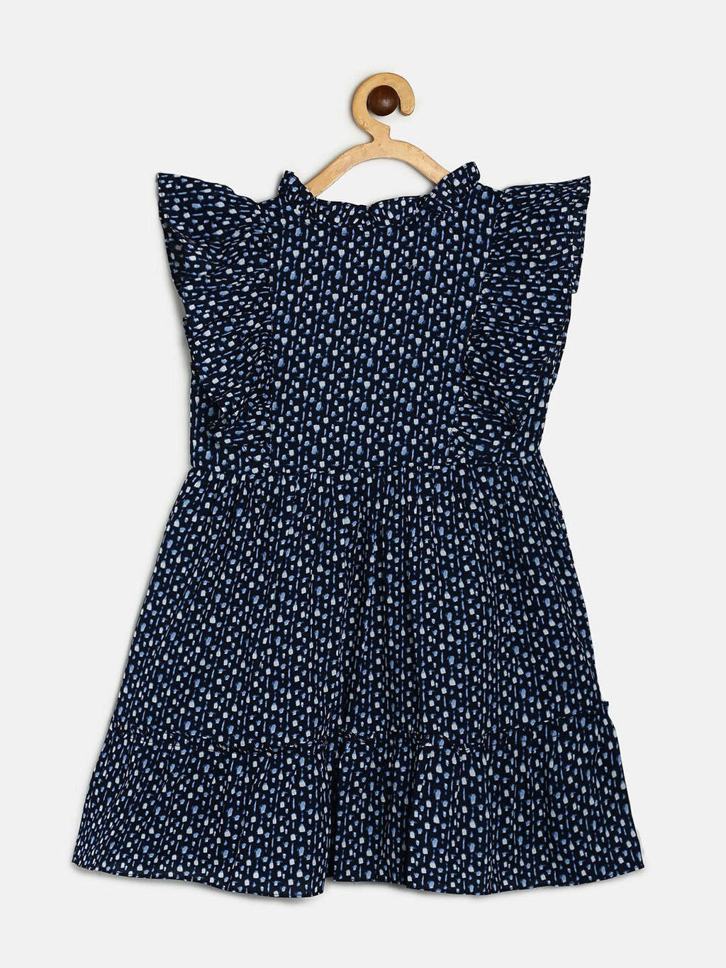 Manet Girls Cotton Frill Sleeve Frock Flower Print - Blue | Grocsy