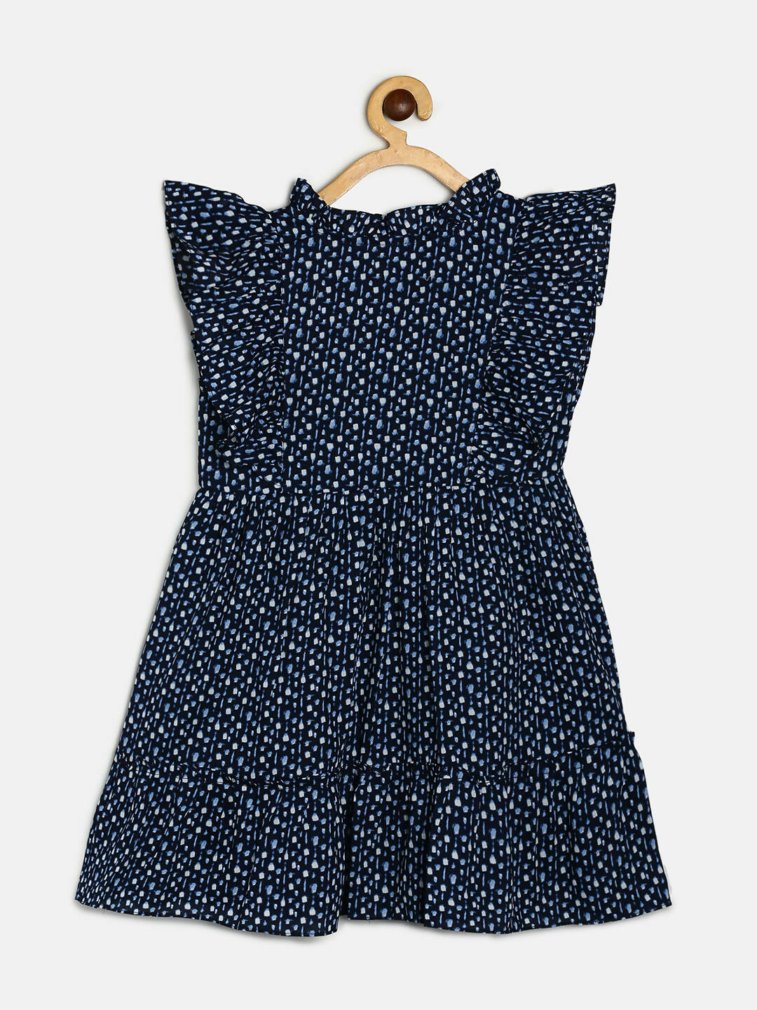 Manet Girls Cotton Frill Sleeve Frock Flower Print - Blue | Grocsy