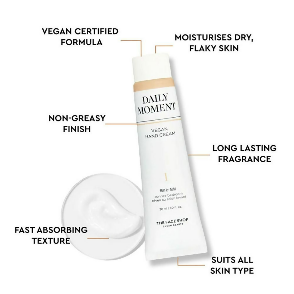 The Face Shop Non-Greasy Vegan Hand Cream - Sunrise Bedroom With Hyaluronic Acid | Grocsy