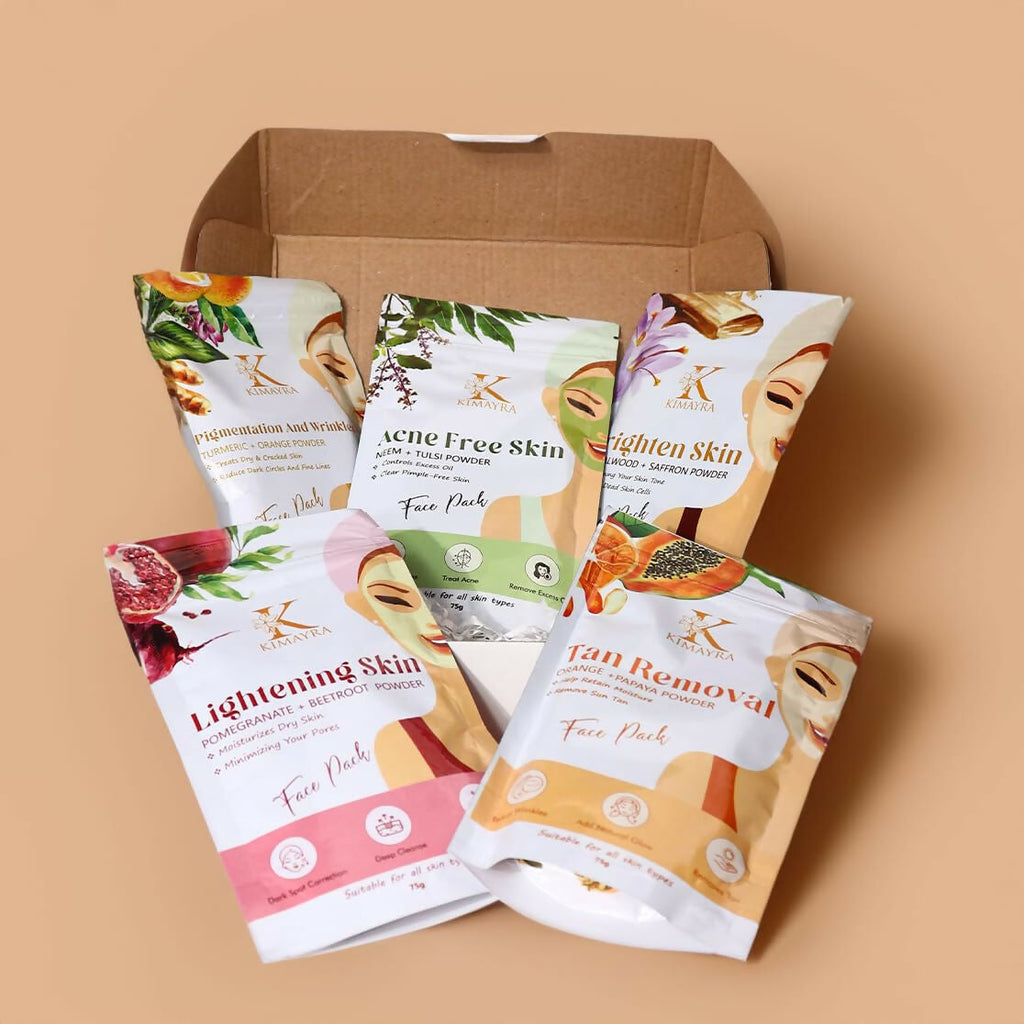 Kimayra Skin Care Combo Powder (Pomegranate + Beetroot, Neem + Tulsi, Orange + Papaya, Turmeric + Orange, Sandalwood + Saffron) | Grocsy