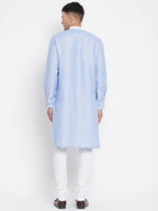 Even Apparels Blue Color Pure Cotton Men's Kurta With Contrast Collar And Placket | Grocsy