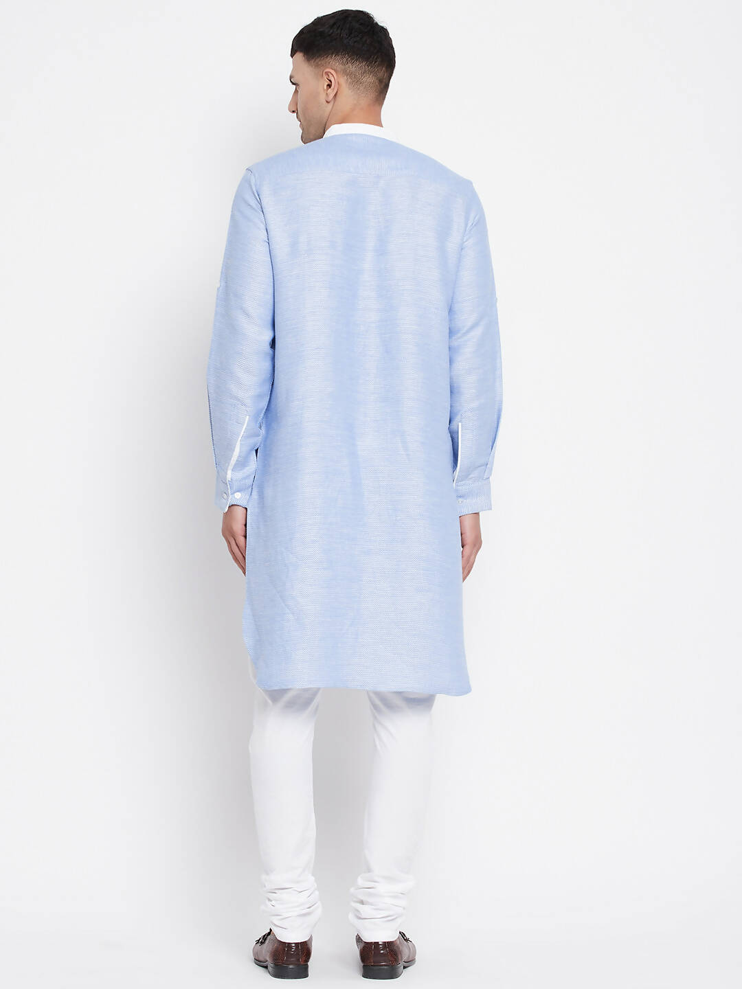 Even Apparels Blue Color Pure Cotton Men's Kurta With Contrast Collar And Placket | Grocsy