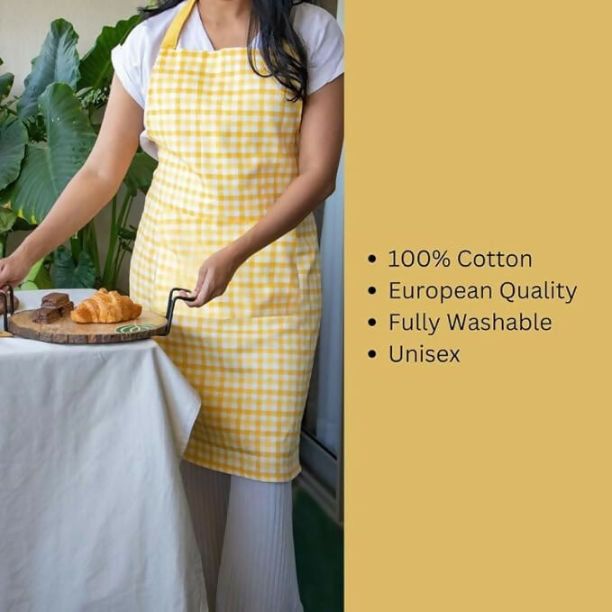 Oak & Lily 100% Cotton Kitchen Apron-Yellow | Grocsy