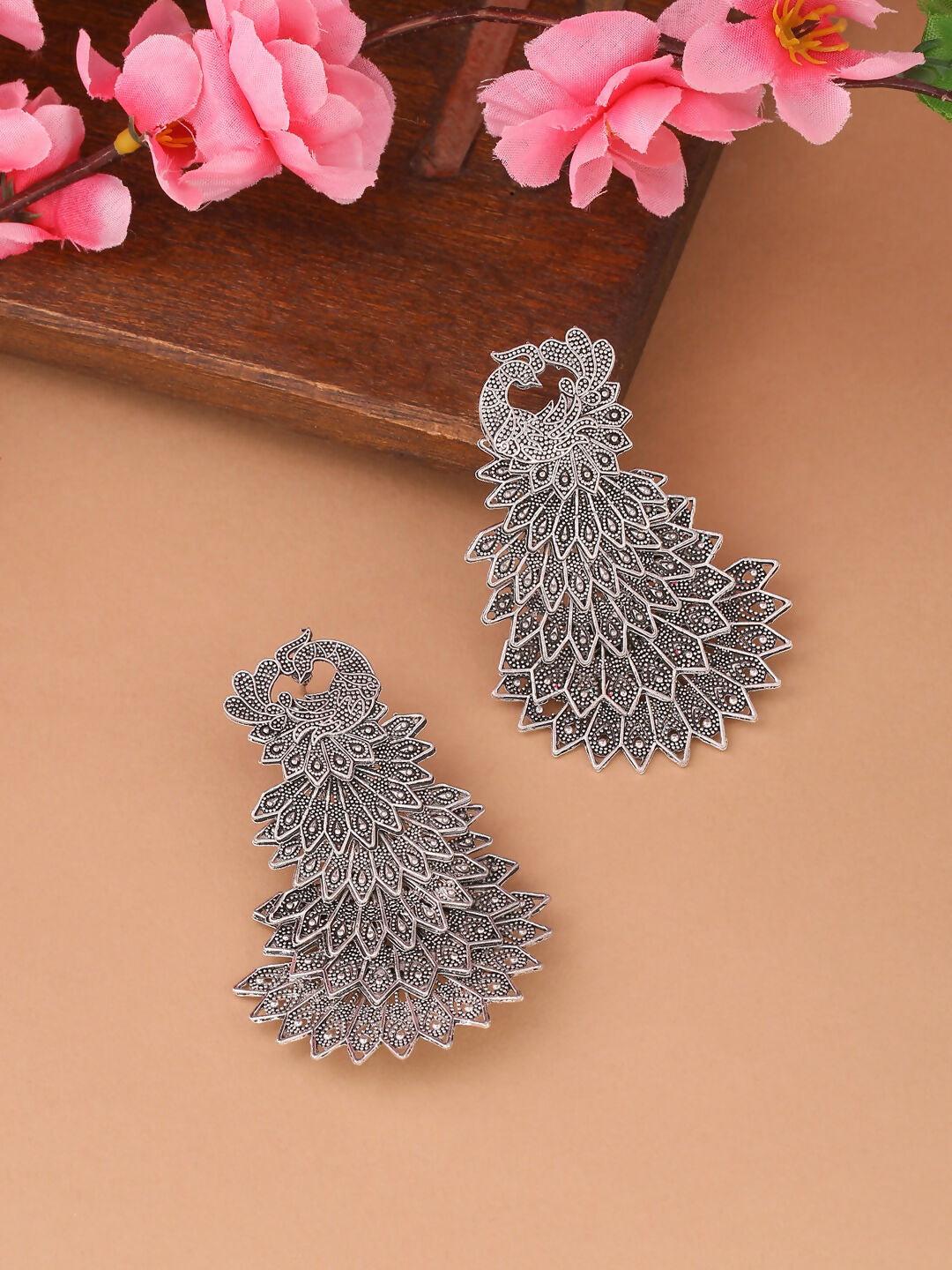 NVR Women Silver Toned Contemporary Drop Earrings | Grocsy