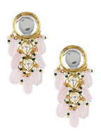 Gold-Toned White Kundan Contemporary Gold-Polished Drop Earrings - Ruby Raang | Grocsy