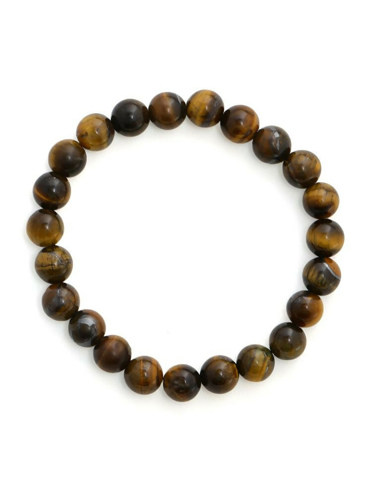 Tiger Eye Brown and Black Round crystal Beads Elastic Bracelet - Ruby Raang | Grocsy