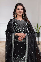 Teeya Creation Womens Trendy Black Silk Blend Embroidered Kurta And Sharara Suit Set With Dupatta | Grocsy