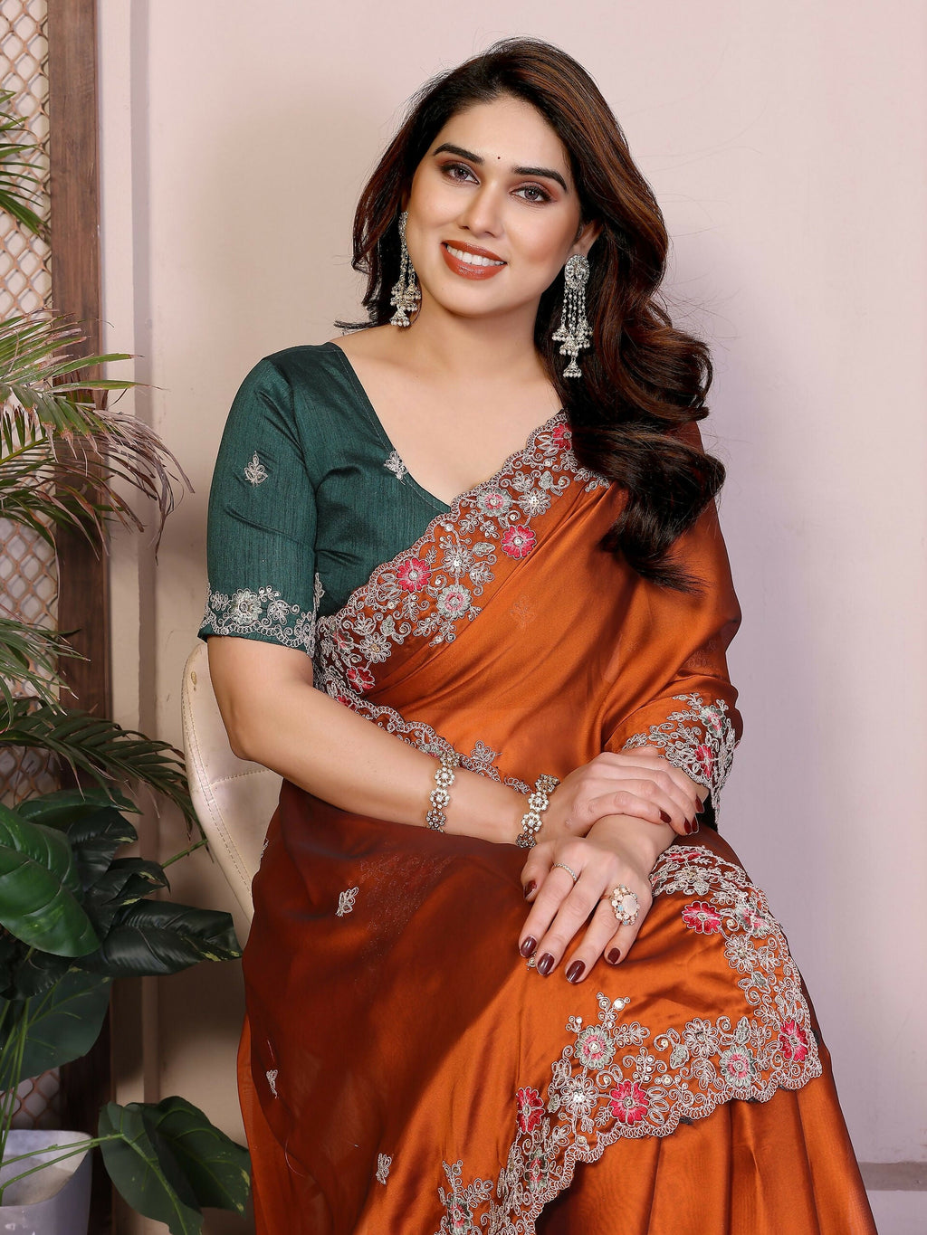 Teeya Creation New Trendy Stylish Party Wear Silk Saree-Orange | Grocsy