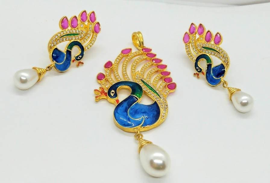 AD Ruby Peacock Pendant Set | Grocsy