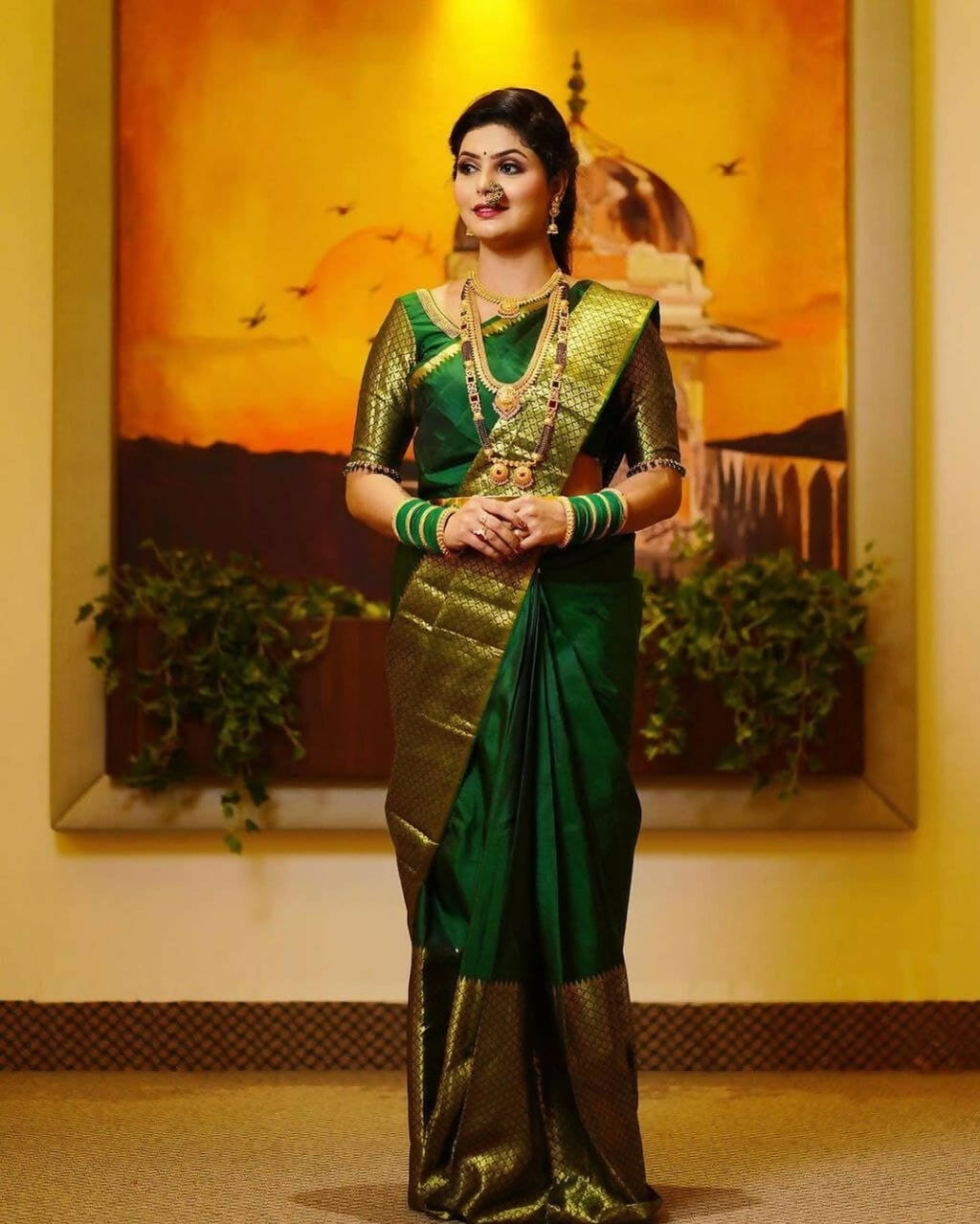 DEIANA'S Beautiful Designer Golden zari Soft Lichi Silk Saree - Green | Grocsy