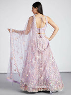 House of Panchhi Mauve Net Sequins And Thread Embroidery Lehenga Choli & Dupatta | Grocsy