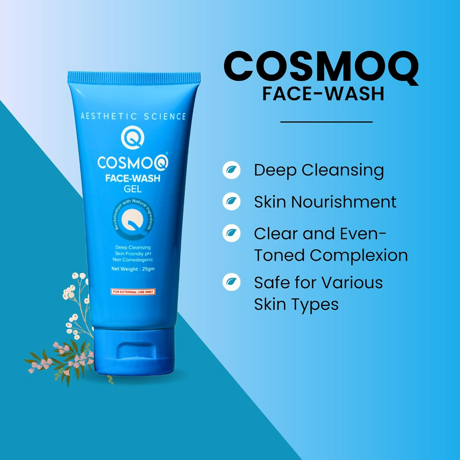 Cosmo Q Cleansing Face Wash Gel for Skin Purifying Formula with Moringa Extract | Grocsy