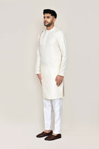 Joban Fashion Cream Colored Jacquard Fabric Kurta With Straight Fit Pant | Grocsy