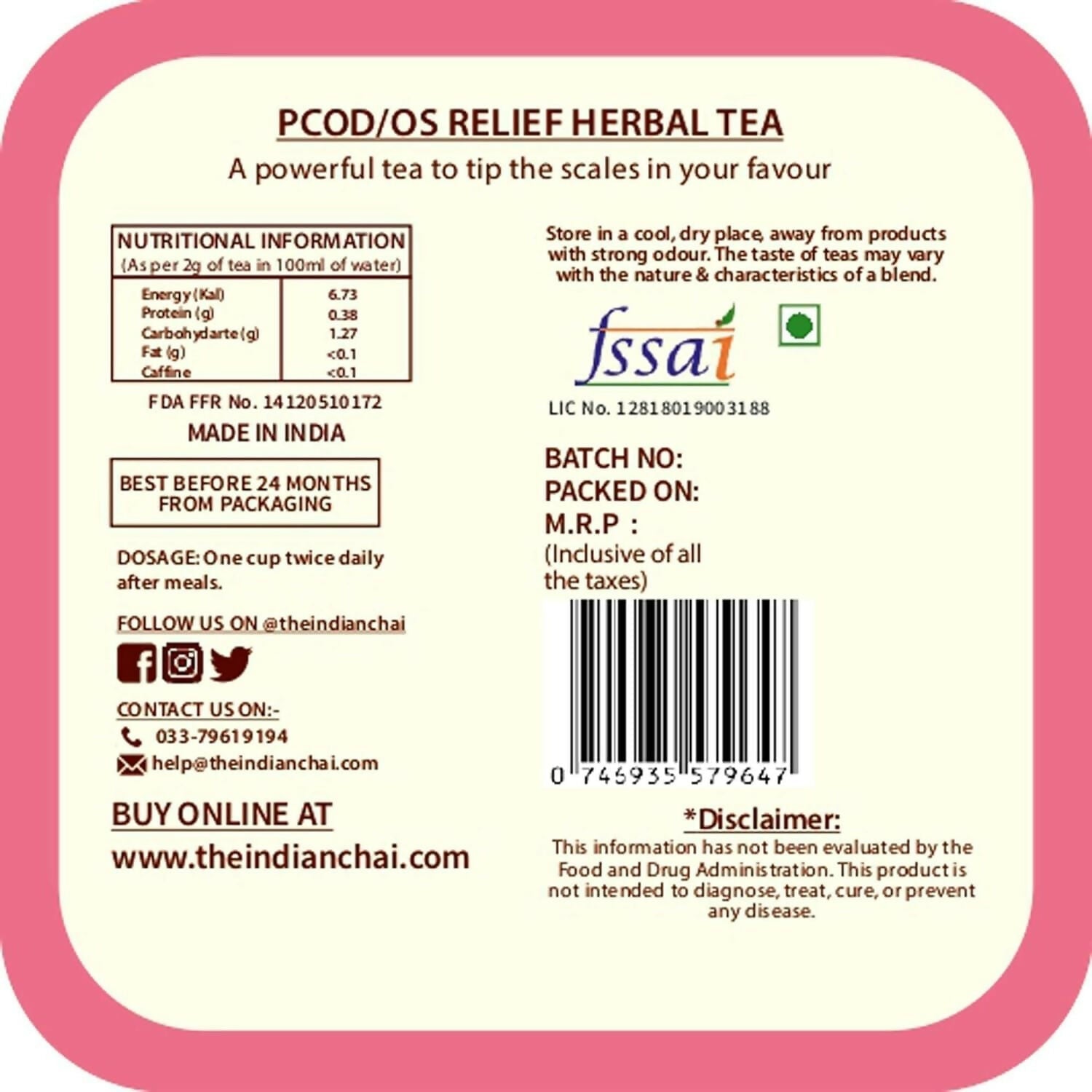 The Indian Chai - PCOS Relief Herbal Tea | Grocsy