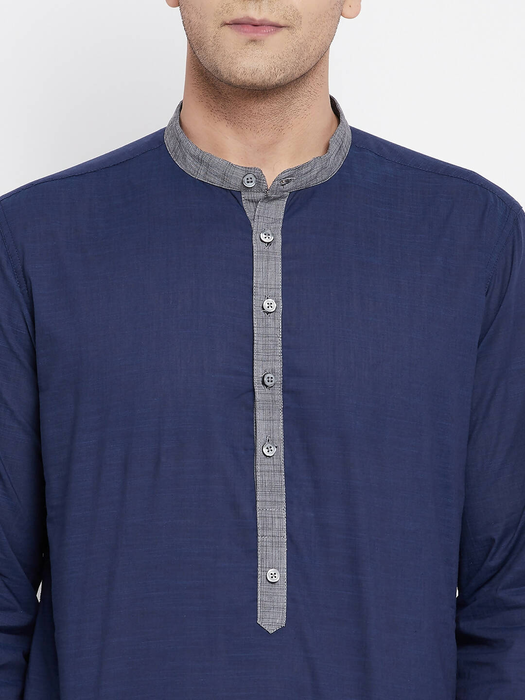 Even Apparels Blue Pure Cotton Men's Kurta With Contrast Collar And Placket | Grocsy