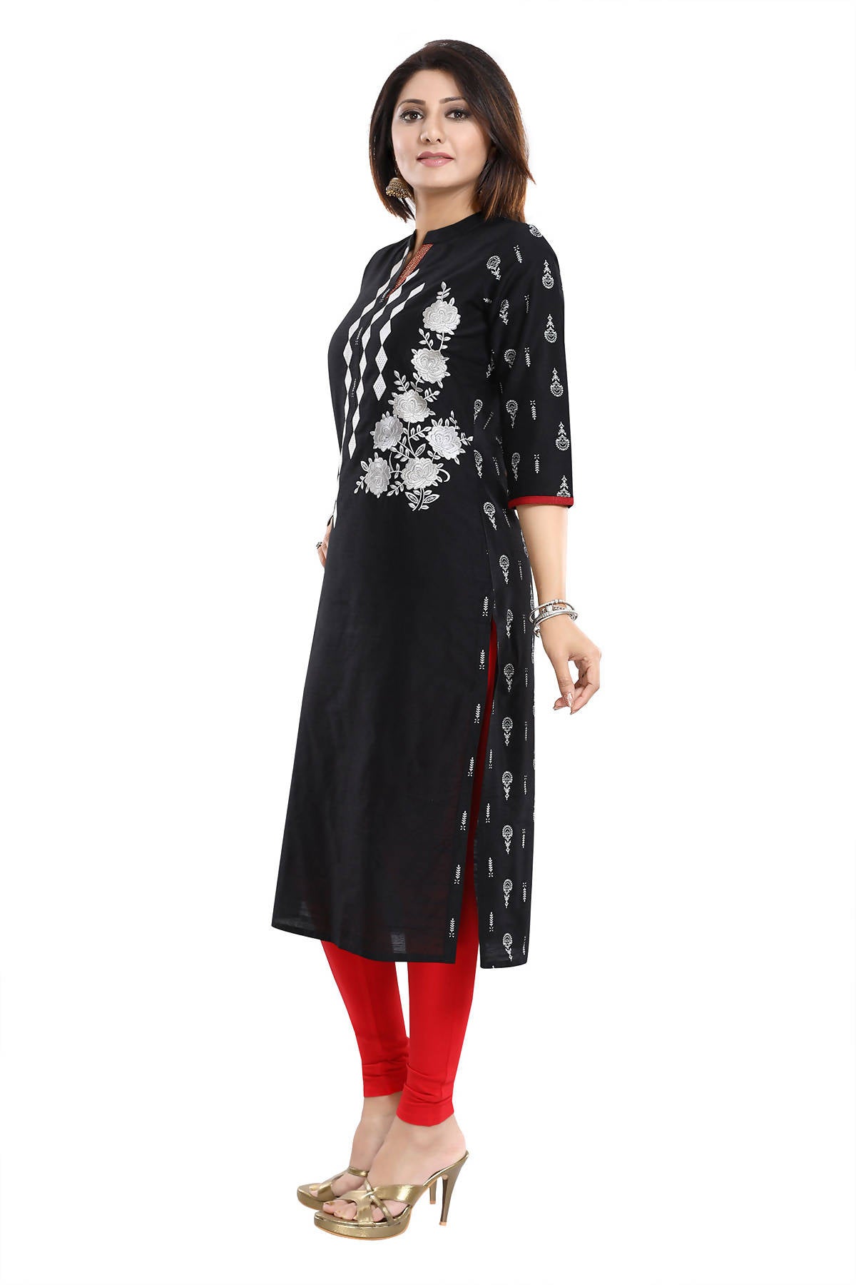 Snehal Creations Designer Long Raw Silk Embroidery Kurti | Grocsy