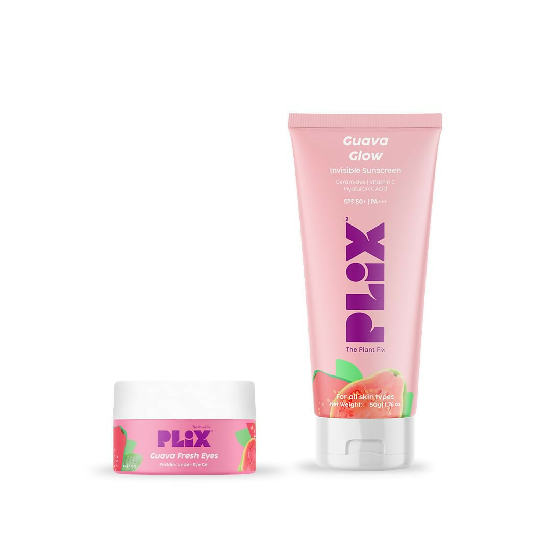 PLIX The Plant Fix Under-Eye Gel and SPF 50+ Guava Glow Sunscreen Combo | Grocsy