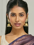 Nuyug 22K Gold-Plated Floral Jhumki Kundan Studded Kanauti Earrings | Grocsy