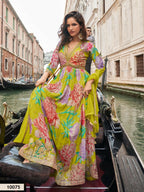 Anaita Mustard Chinon Silk Readymade Anarkali Suit with Embroidery Work | Grocsy