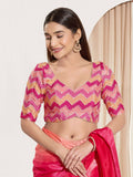 Joban Fashion Pink Chiffon Padded Blouse With Square Neck Elbow Sleeves | Grocsy