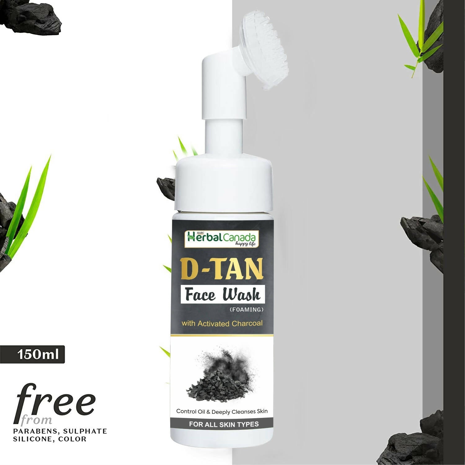 Herbal Canada D-Tan Foam Face Wash with Built in Face Brush | Grocsy