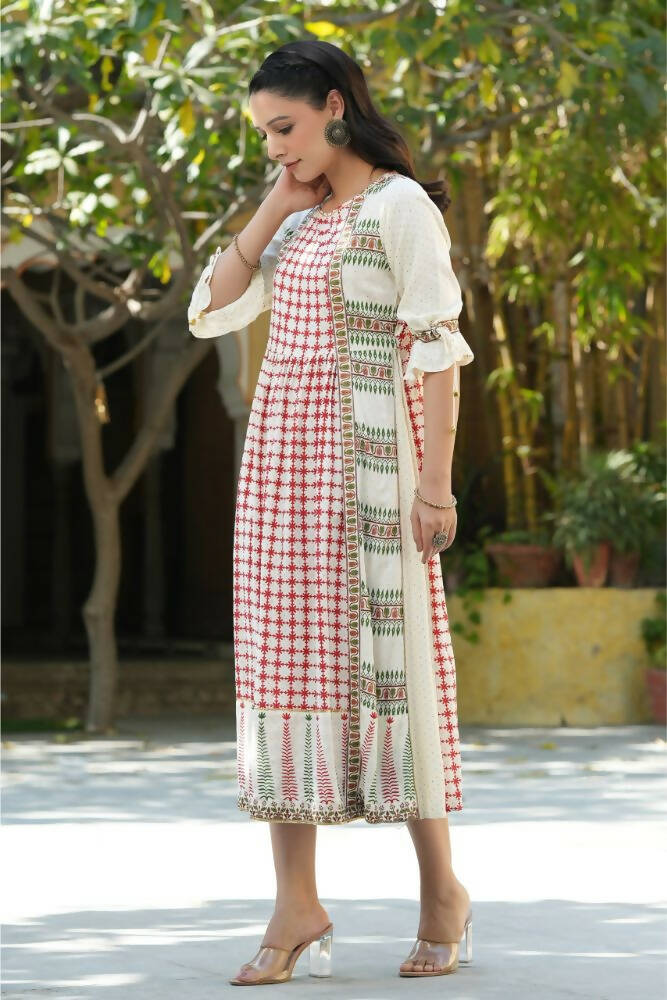 Juniper Women Ivory Rayon Printed A-Line Dress | Grocsy