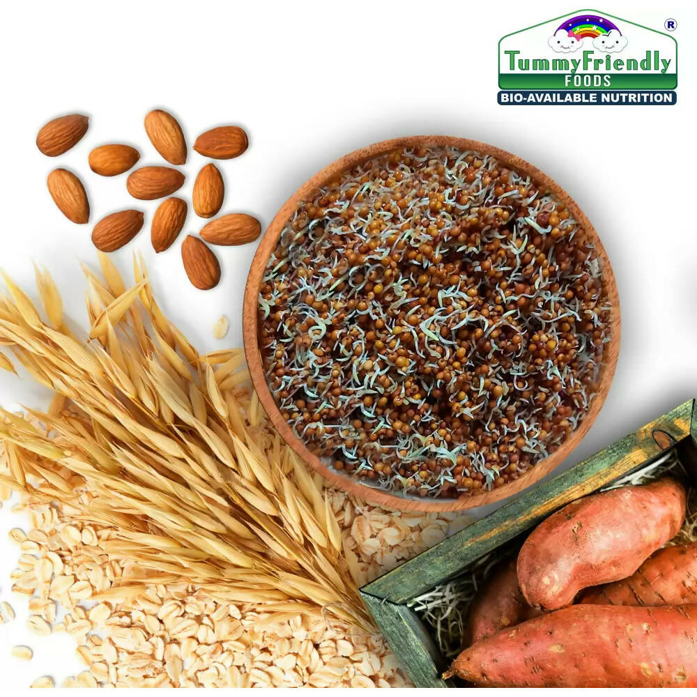 TummyFriendly Foods Certified Organic Sprouted Ragi, Almond, Oats, Sweet Potato Porridge Mix | Grocsy
