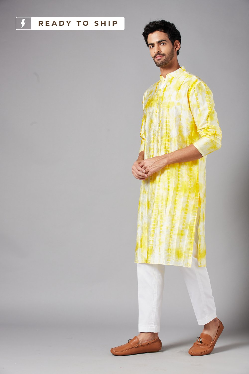 Tintlo Yellow Tie & Dye Kurta by Hilo Design | Grocsy