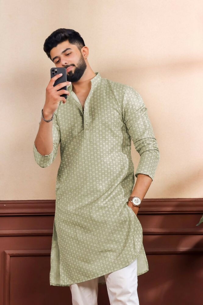 Pista Art Silk Digital Printed, Embroidery Work Kurta Set - Mahotsav | Grocsy