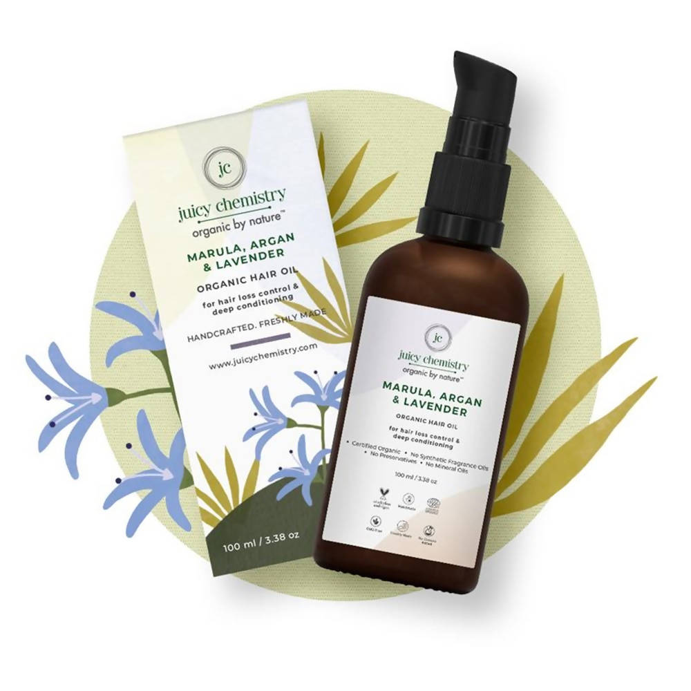 Juicy Chemistry Marula, Argan & Lavender Organic Hair Oil | Grocsy