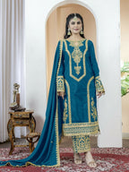 Teeya Creation Morepich Color Chinnon Silk Embroidery Work Fully Stitched Salwar Suit | Grocsy