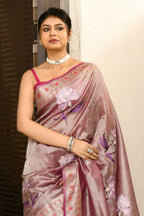 Joban Fashion Purple Saree Tissue Applick With Mirror | Grocsy