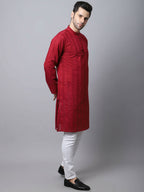 Even Apparels Maroon Pure Cotton Men's Kurta With Band Collar | Grocsy