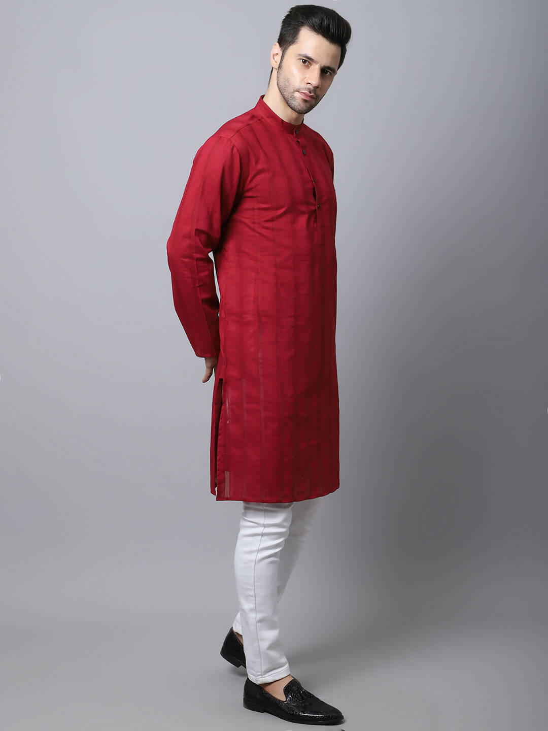 Even Apparels Maroon Pure Cotton Men's Kurta With Band Collar | Grocsy