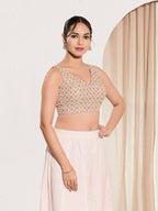 Joban Fashion Peach Jacquard Padded Blouse With V Neck Sleeveless | Grocsy
