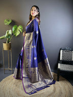 Joban Fashion Royal Blue Striped With Floral Motifs Soft Silk Leheriya Saree | Grocsy