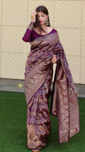 DEIANA'S Beautiful Designer Golden zari Soft Lichi Silk Saree - Wine | Grocsy