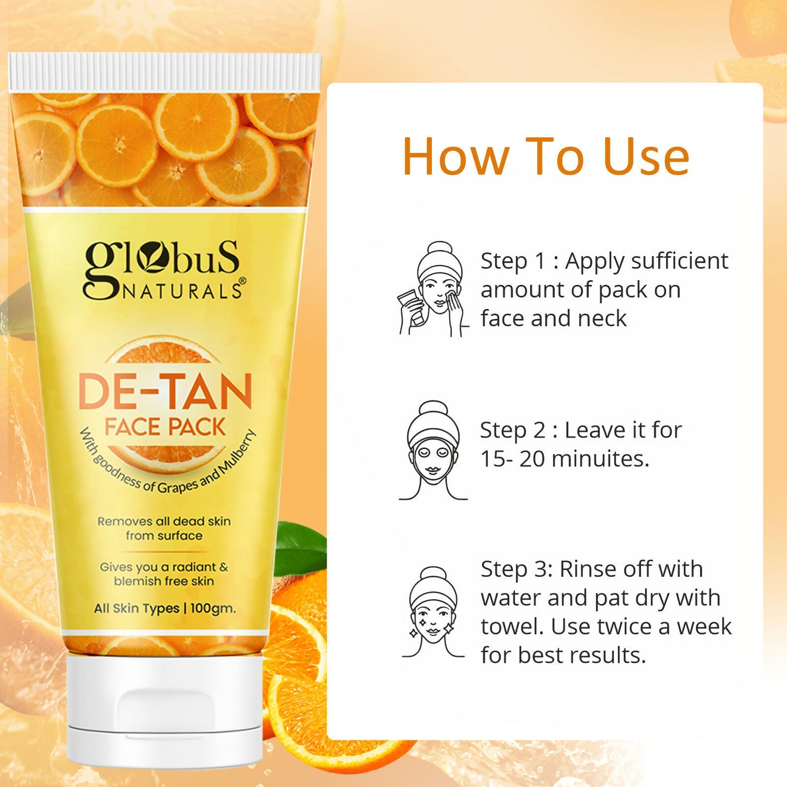 Globus Naturals De Tan Face Pack, Suitable For All Skin Types | Grocsy