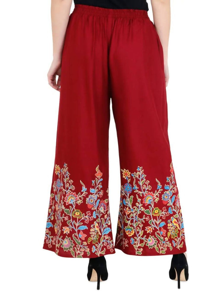 Mominos Fashion Maroon Floral Design Palazzo | Grocsy