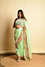 Vamsee Sparkle Sparkle -Green Georgette Saree | Grocsy