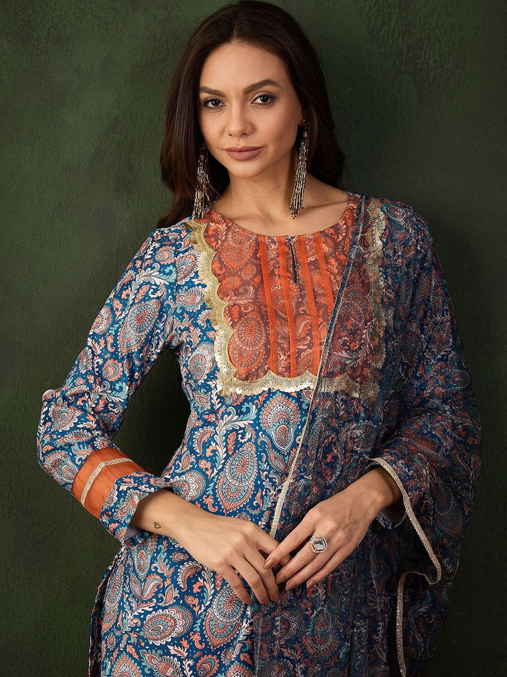 Sangria Printed Kurta & Palazzo With Dupatta | Grocsy