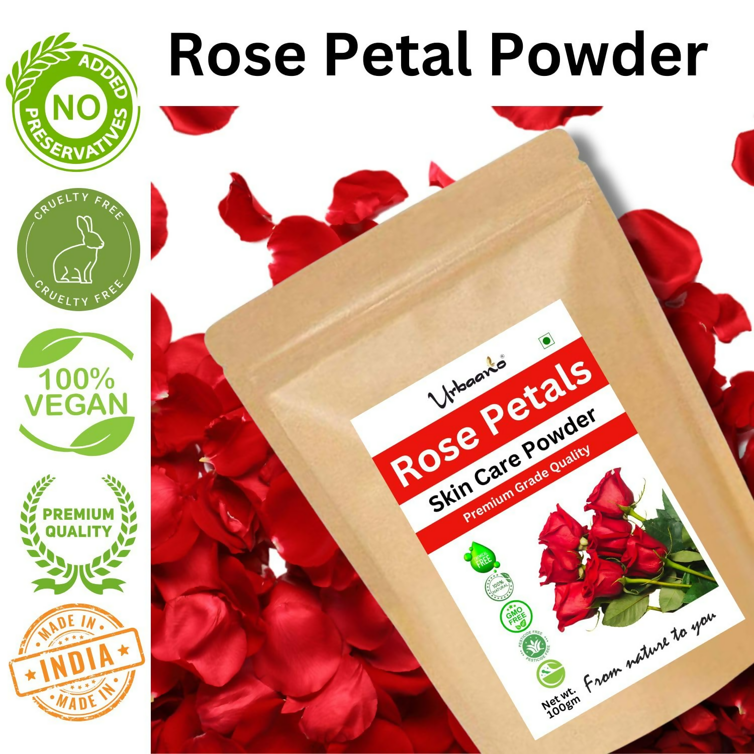 Urbaano Herbal Rose Petal Powder Double Filtered Natural Pure For Skin | Grocsy