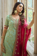 Sea Green Heavy Fox Georgette Embroidered Semi Stitched Suit - Dhvani | Grocsy