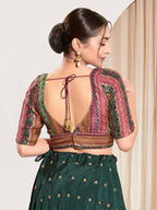 Joban Fashion Magenta Brocade Padded Blouse With V Neck Elbow Sleeves | Grocsy