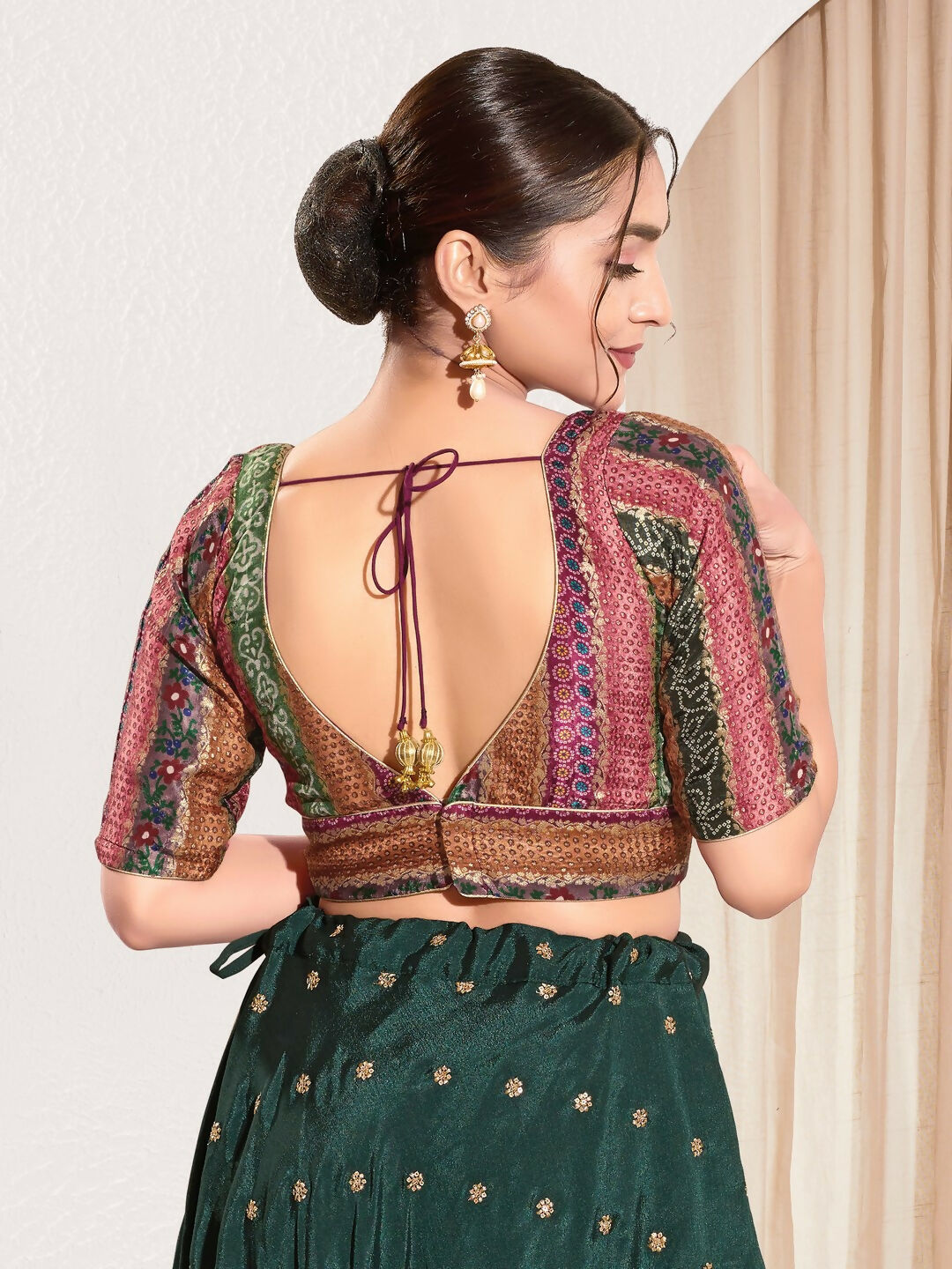 Joban Fashion Magenta Brocade Padded Blouse With V Neck Elbow Sleeves | Grocsy